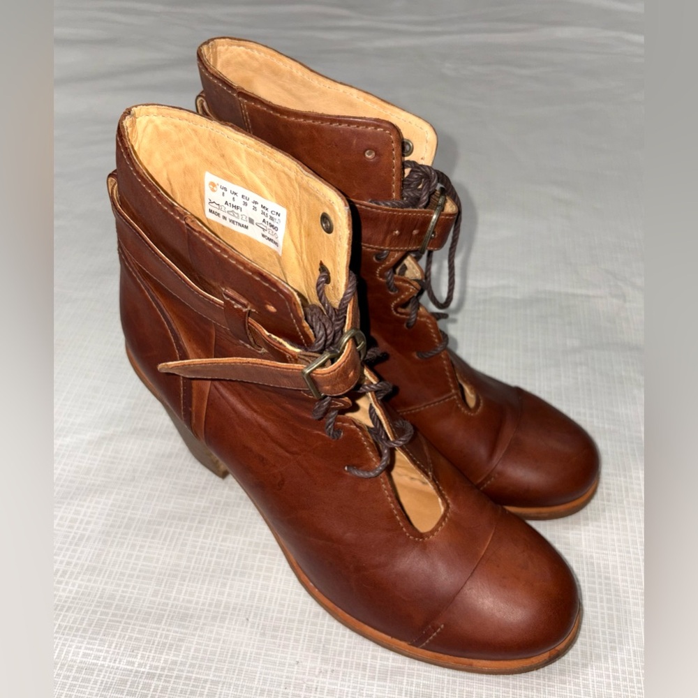 Timberland Boot Company Marge New Sz 8 Brown Leather Lace-Up Ankle Boots booties - Picture 1 of 11